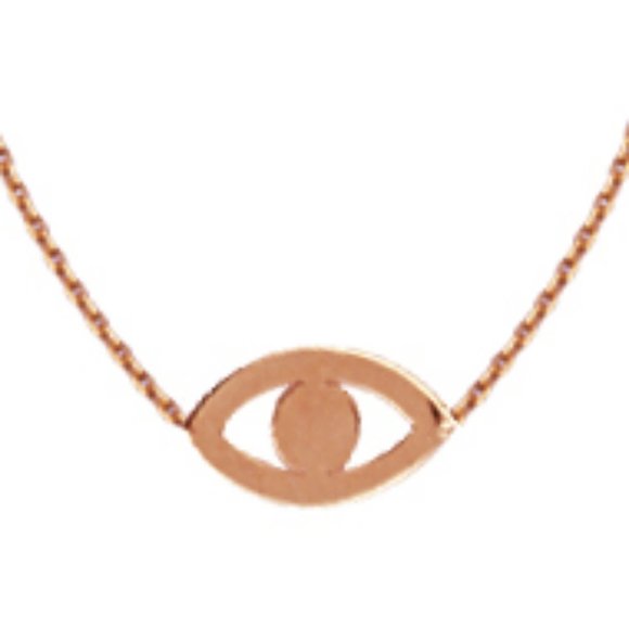 14K Solid Gold Cut Out Small Evil Eye Necklace